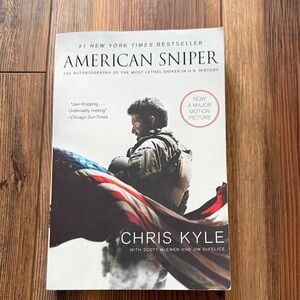 American Sniper by Chris Kyle — White & Black Cover with Red/Blue Flag
